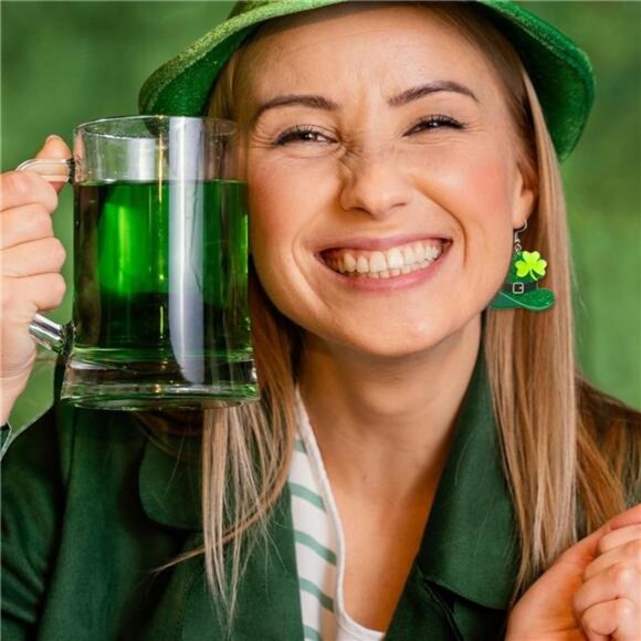 2 Pairs St. Patrick's Day Earrings - Green Hat & Shamrock Jewelry for Women - Picture 5 of 8